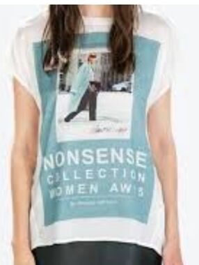 Zara White Graphic T-Shirt Nonsense Collection Women Polaroid Photo Top Size S